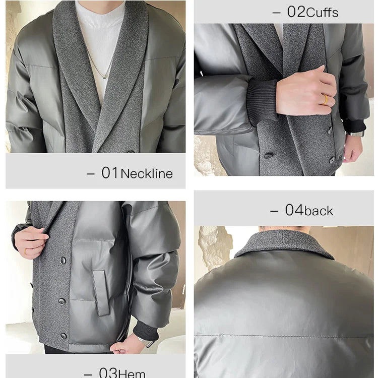 men winter woolen splice cotton padded business casual thicken warm jacket korean streetwear fashion parkas coat outerwear unique default style 1469