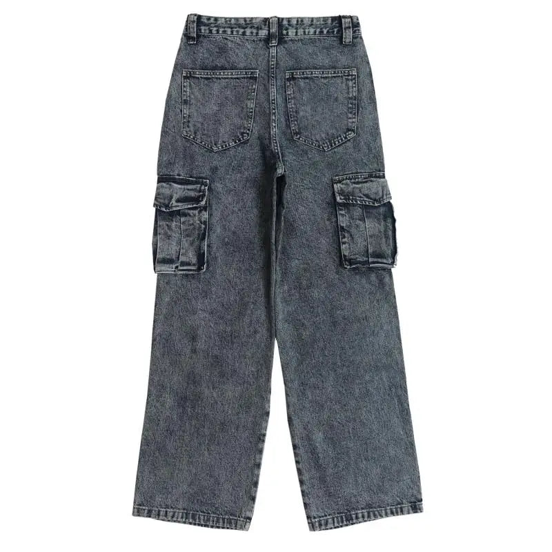 fashion loose streetwear cargo denim jeans unisex casual multi pocket wide legs jean pants hip hop joggers mens baggy jeans unique joggers style 1963
