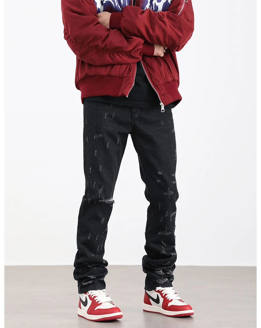 harajuku scratched ripped holes denim jeans mens zipper jeans hip hop fashion streetwear new casual straight joggers jean pants unique joggers style 1637