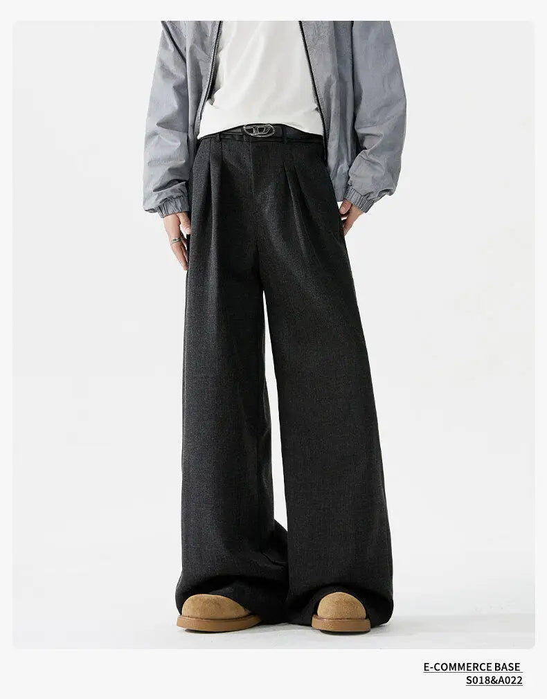 men loose casual korean streetwear fashion vintage straight wide leg suit pants trousers cityboy baggy pants unique default style 1622