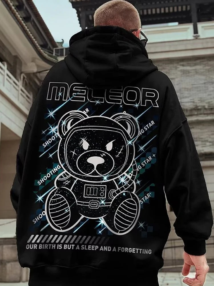 Meteor Bear Graphic Hoodies Oversized Men's Streetwear Hooded Sweatshirt Male Harajuku Fashion Pullover Hoodie y2k Clothes Street King Limited