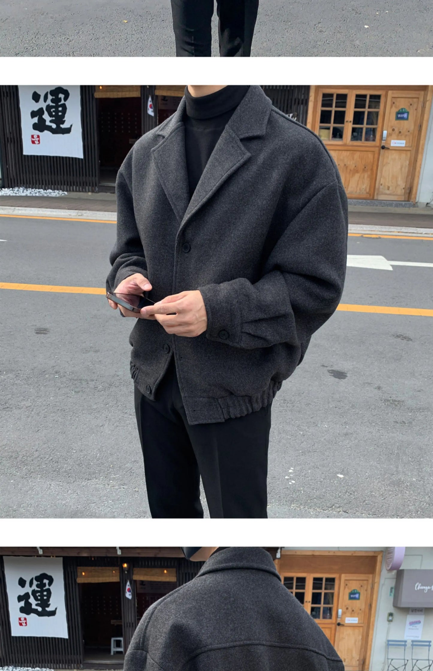 2024 loose casual mens solid color jacket fashion daily commuting windproof short woolen coat thickened warm unique shorts style 296