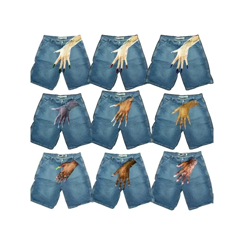 harajuku y2k short baggy jeans palm print graphic pants men fashionstyle denim streetwear gothic sweatpants shorts men clothing unique joggers style 4290