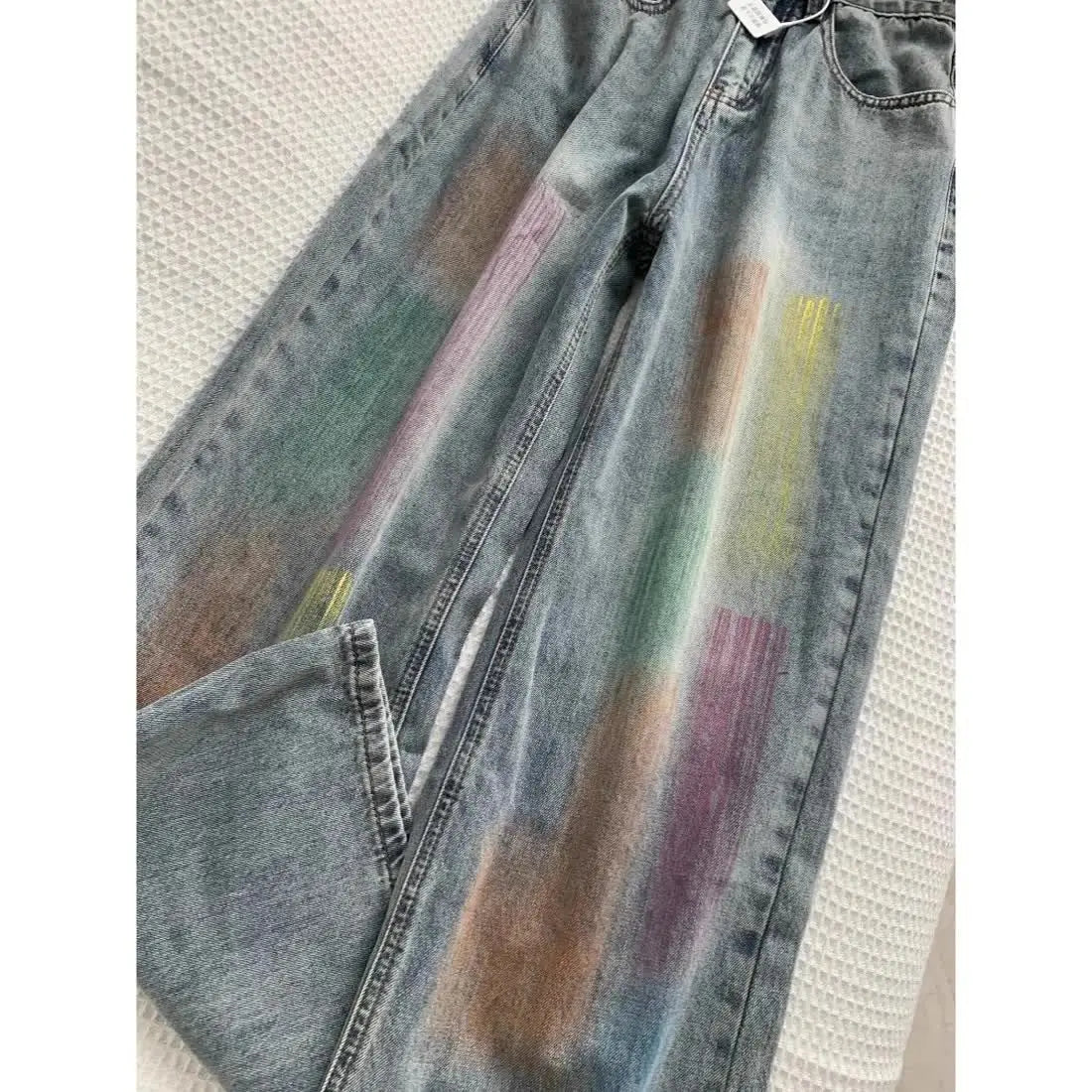 american retro personalized trend color gradient jeans for men and women new washed straight leg micro flared casual pants y2k denim street jeans