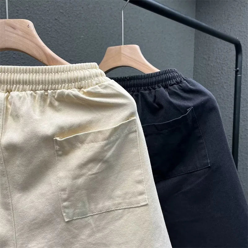 summer men suede straight shorts 2024 new y2k streetwear design drawstring bermudas hombre vintage baggy basketball shorts unique shorts style 3218