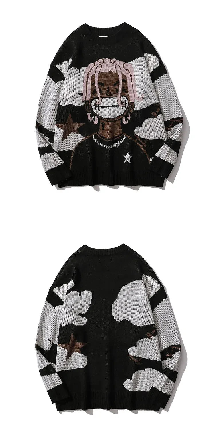 Traf-2024 Women's Sweater zssiibo Official Website Autumn New y2k Anime Cartoon Pattern Hoodie Women's Clothing Sales Street King Limited