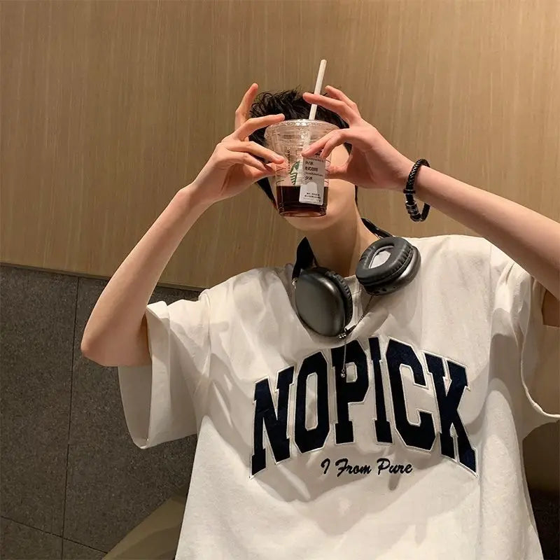 Summer new style boy handsome short-sleeved thin Hong Kong style half-sleeved pure cotton loose Korean style heavy trend T-shirt Street King Limited