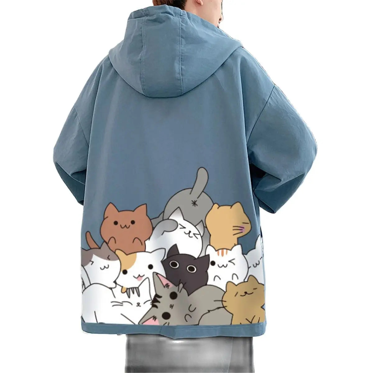 Black Cat Print Baseball Jacket Boys Long Sleeve Loose Ins Harajuku High Street Tops Streetwear Gothic Gray Bomber Jacket Men Street King Limited