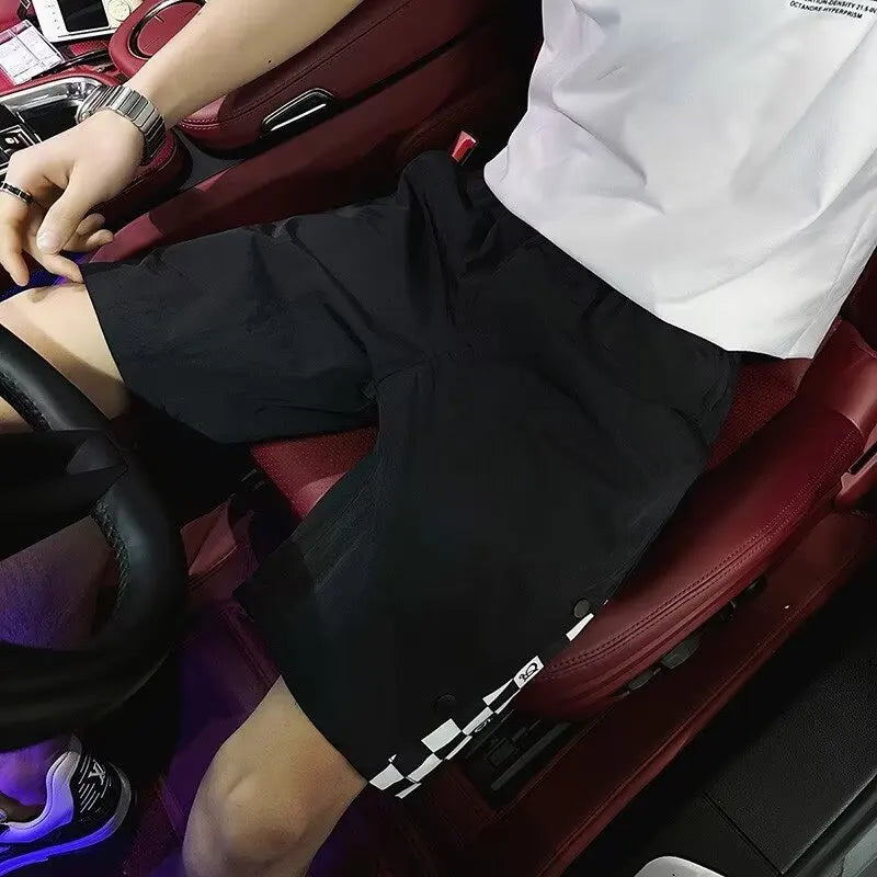 Summer Chessboard Shorts Men's Hong Kong Style Spliced Casual Capris Pants 2024 Unisex Korean Preppy Half Sweatpants y2k shorts Street King Limited