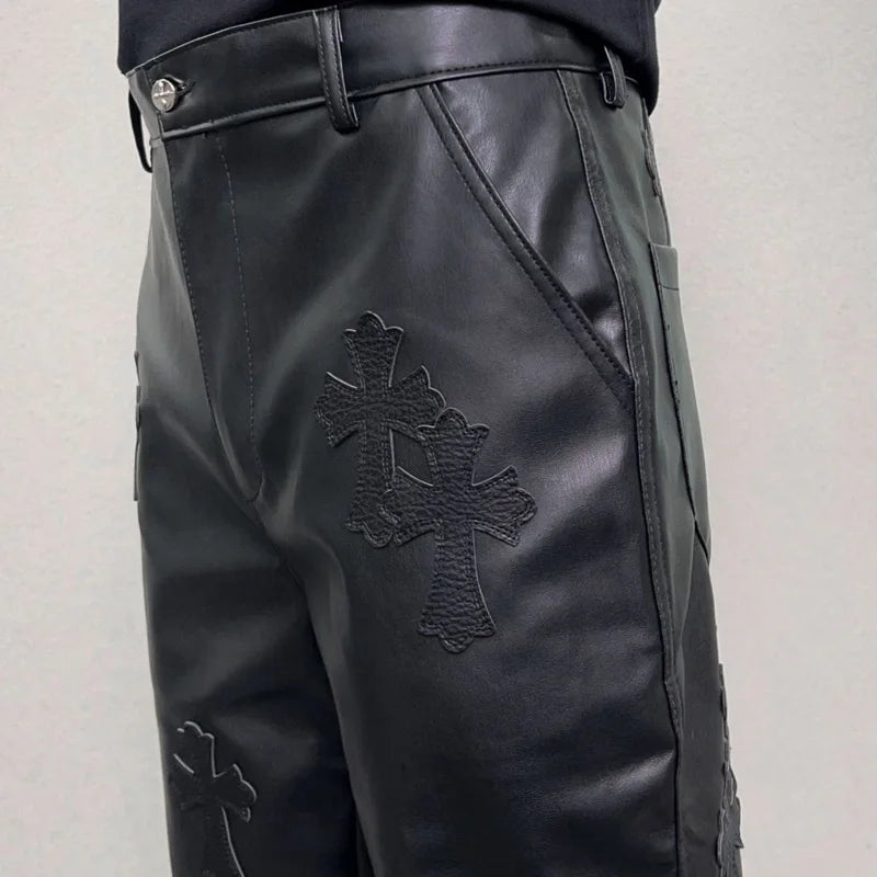 pu leather pants men streetwear fashion hip hop punk gothic vibe casual faux leather pant man boyfriend motorcycle trousers unique default style 2913