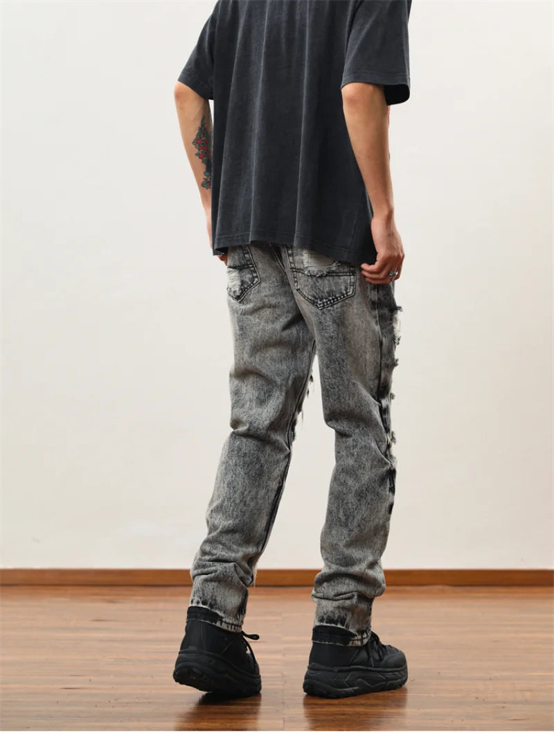 destroy distressed ripped denim jean pants new fashion biker jeans streetwear slim pants jogger y2k mens jeans skinny jeans men casual joggers