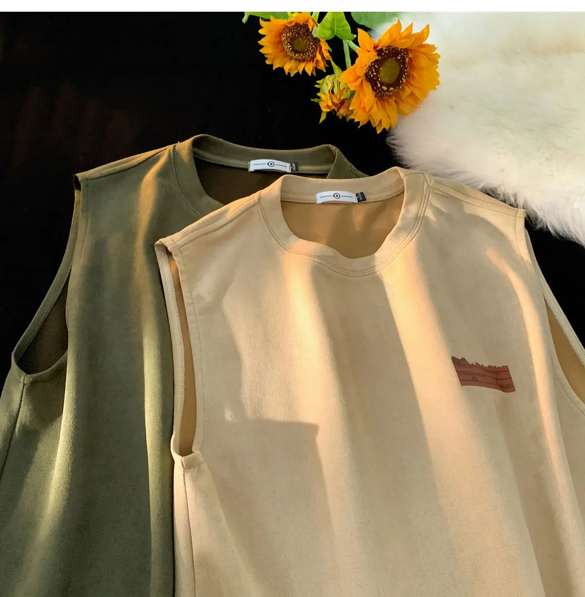 American sleeveless t-shirt vest men's trendy summer outer wear heavy suede ins loose waistcoat top men clothing mens t shirts Street King Limited