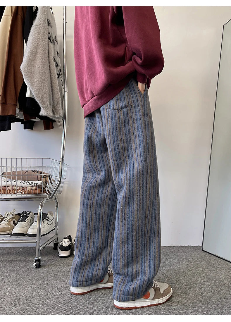 high quality stripe plaid mens trousers baggy straight fashion classic padded autumn winter casual pants male plus size m 8xl unique default style 1166
