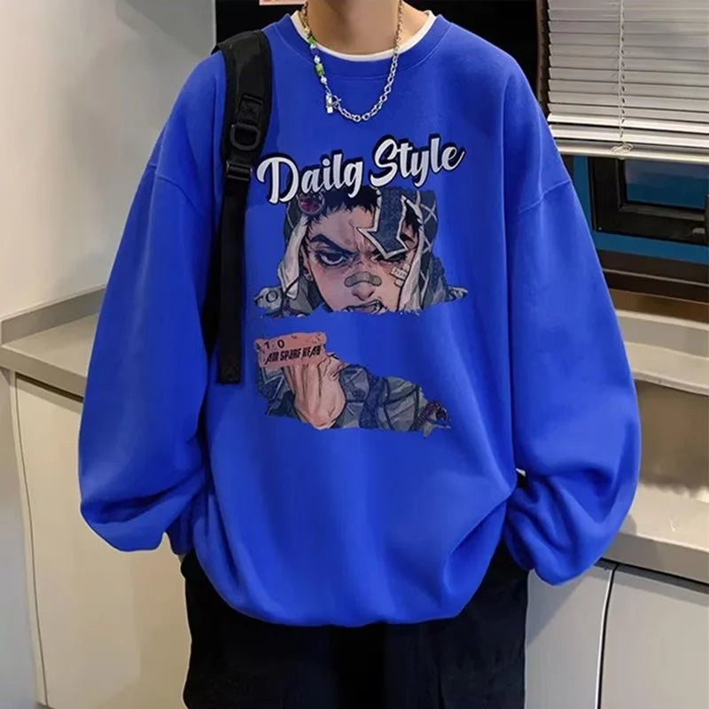 New Anime Boy Printed Men's Crewneck Sweatshirts Autumn Y2K Vintage Fleece Pullover Hoodies Streetwear Hip Hop Hoody Clothes Street King Limited