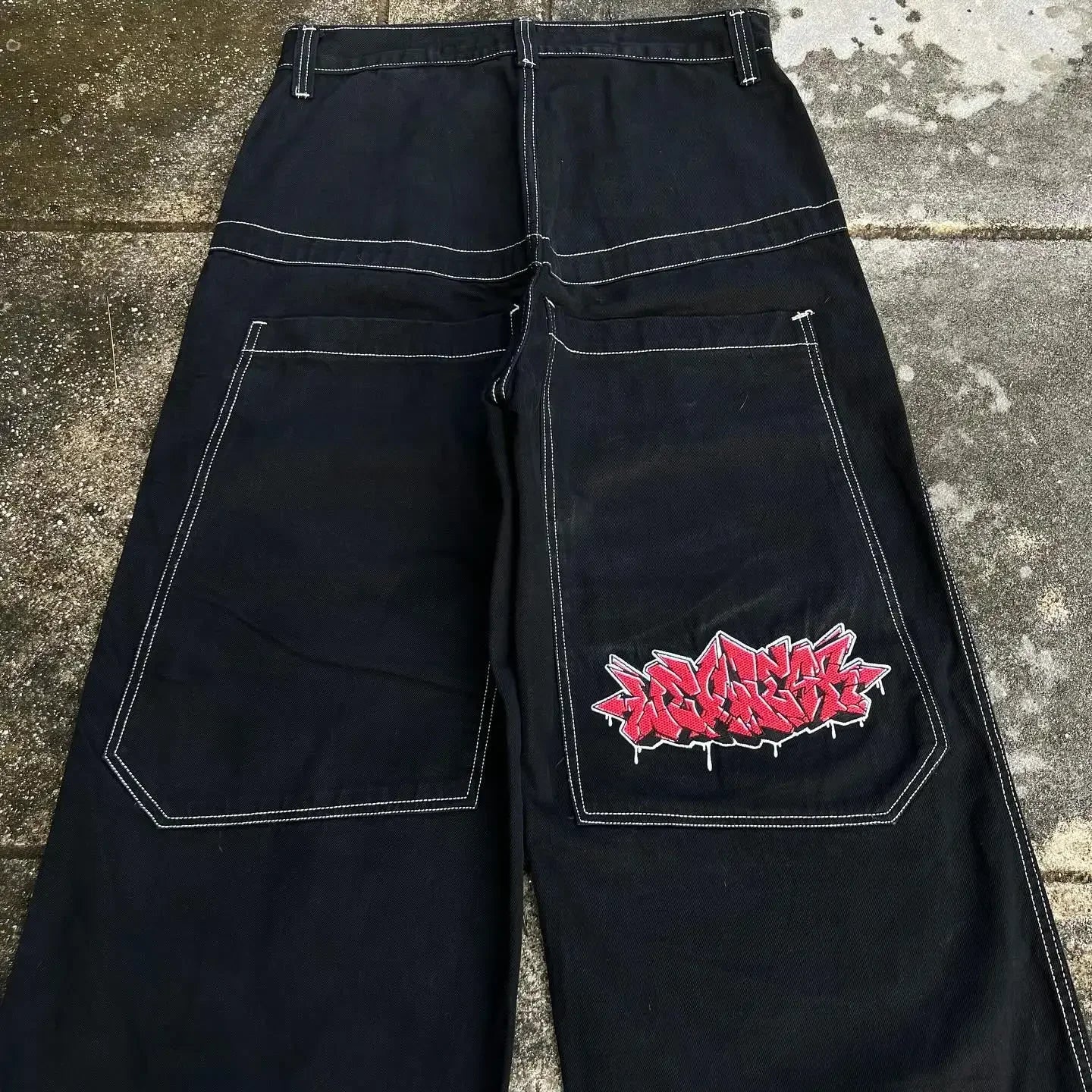 wexwear embroid baggy jeans harajuku hip hop graphic high waist wide trouser streetwear y2k jeans men women gothic black pants unique jeans style 1864