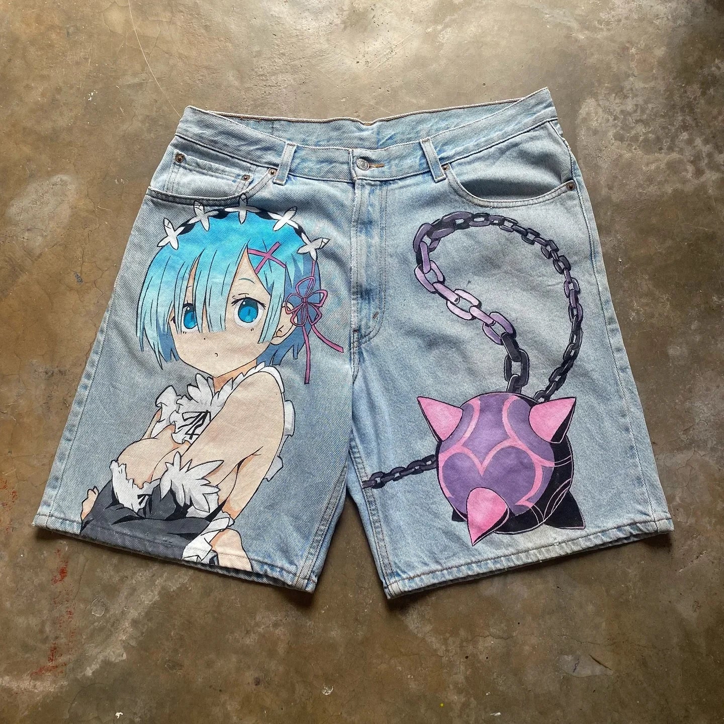 popular casual rem print sweatpants fashion y2k baggy jeans wide leg denim shorts pants harajuku streetwear trouser men clothing unique joggers style 3917
