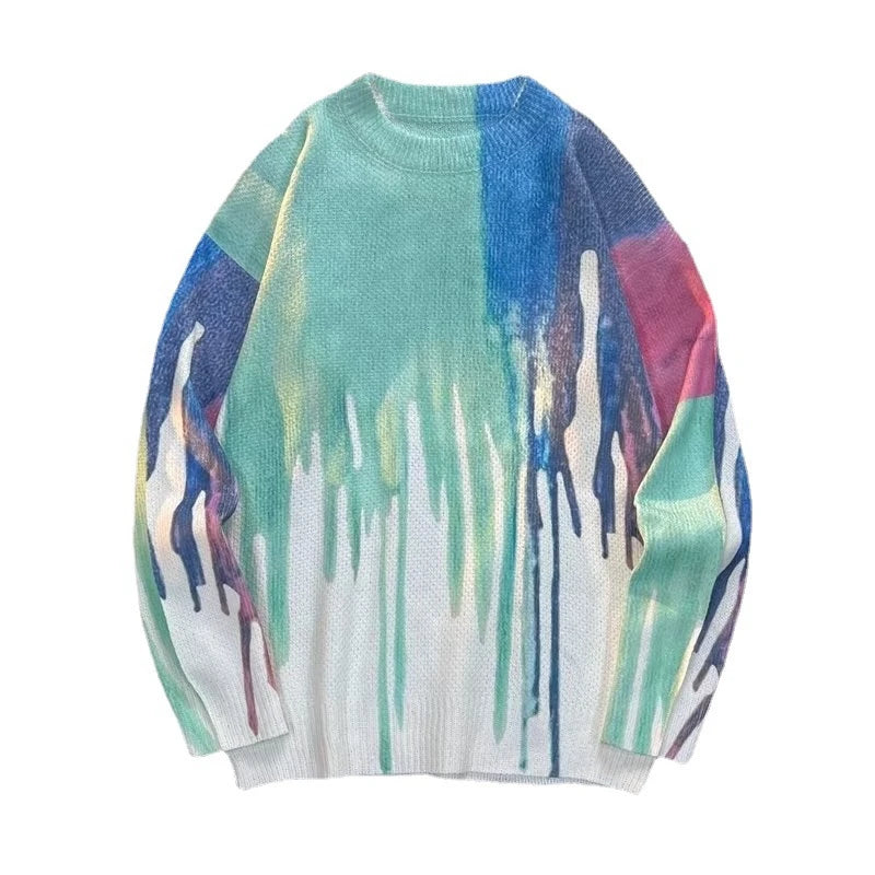 Rainbowtouches Men's Sweater Street Wear Cartoon Printing Graffiti Oversize Pullover Vintage Knitted Sweater Couples Autumn Street King Limited