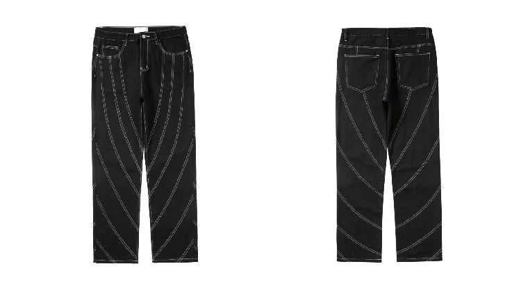 fashion design lines denim jeans mens zipper loose straight trousers hip hop new casual streetwear pants joggers baggy jeans unique joggers style 435