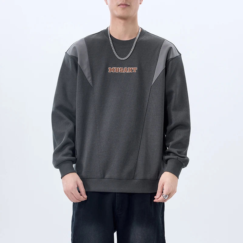 Men Handsome Splice Embroidery Fashion Loose Casual Pullover Sweatshirt Spring Autumn Plus Size Hoodies for Man Clothing Street King Limited