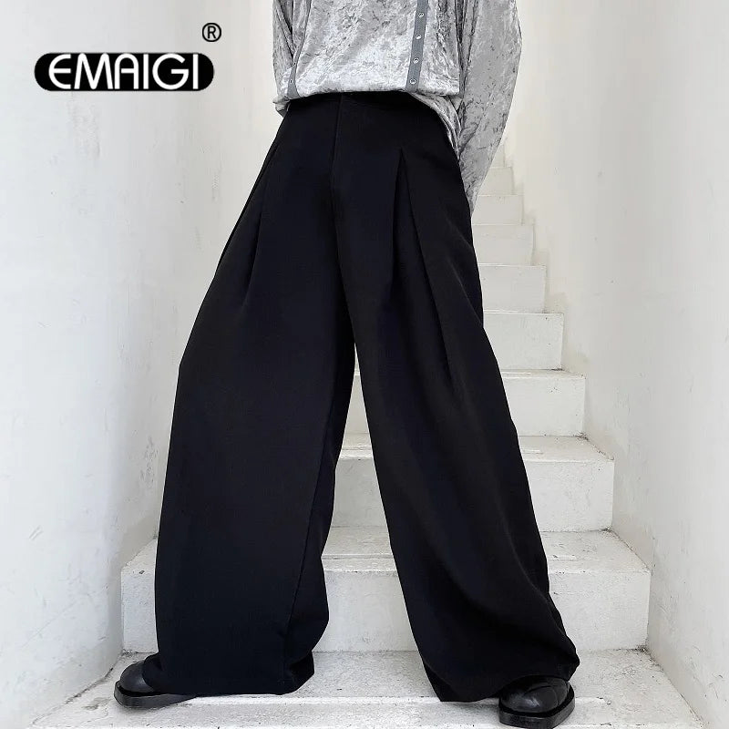 pants men high waist casual wide leg suit pant male vintage fashion japan korea streetwear loose long trousers menswear bottoms