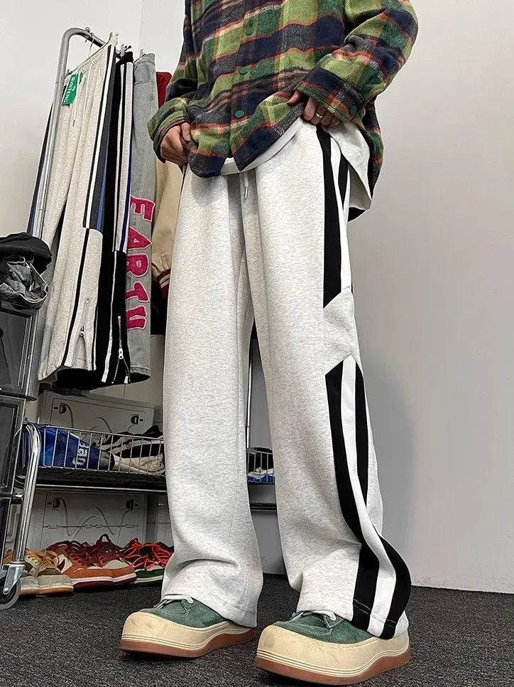 Summer Korean style spliced side striped sports trousers Fashion American loose y2k versatile retro street straight casual pants Street King Limited