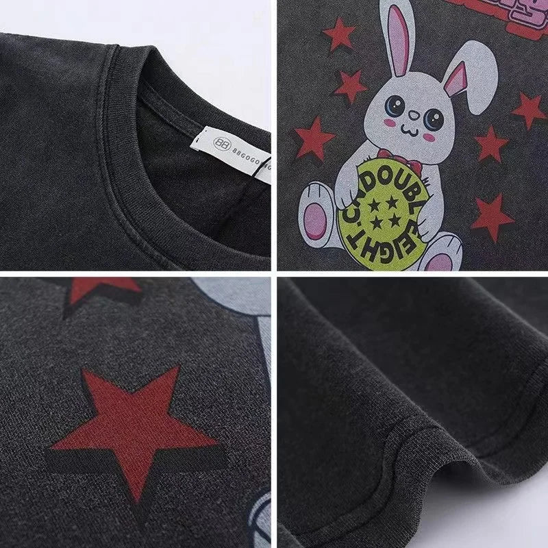 American Retro Gothic Rabbit Graphic Printed T shirt Summer Men and Women Street Y2K Loose Personalized Half Sleeve T shirt Street King Limited