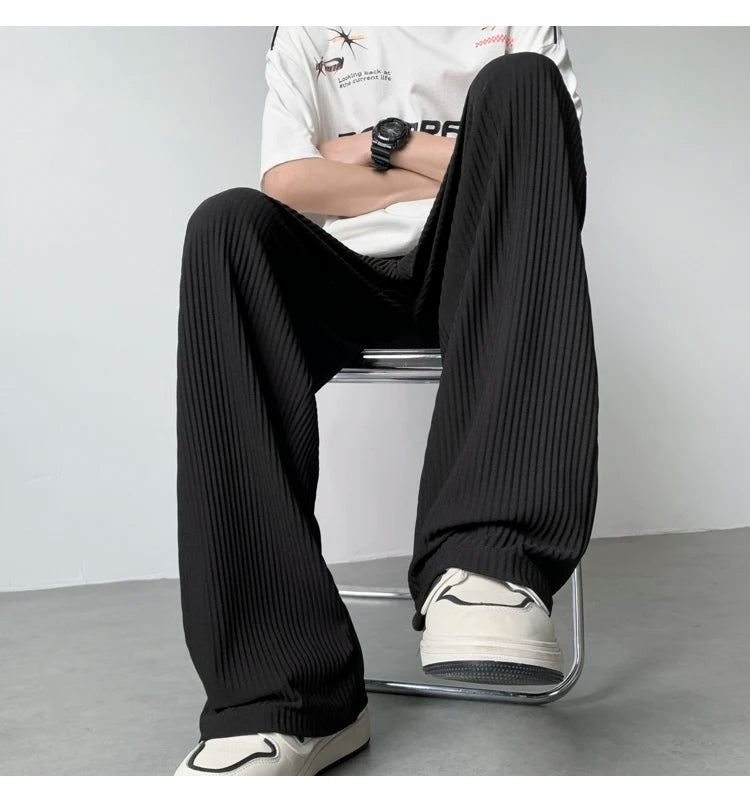 summer pleated pants men fashion oversized ice silk pants men japanese streetwear hip hop loose straight pants mens trousers unique default style 1259