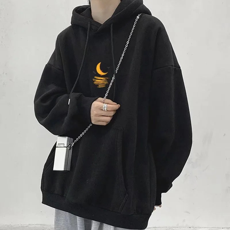 Cartoon Moon Graphic Hoodies Men Casual Hip Hop Streetwear Fleece Hooded Sweatshirt Autumn Y2K Vintage Pullover Hoody Hombre Street King Limited