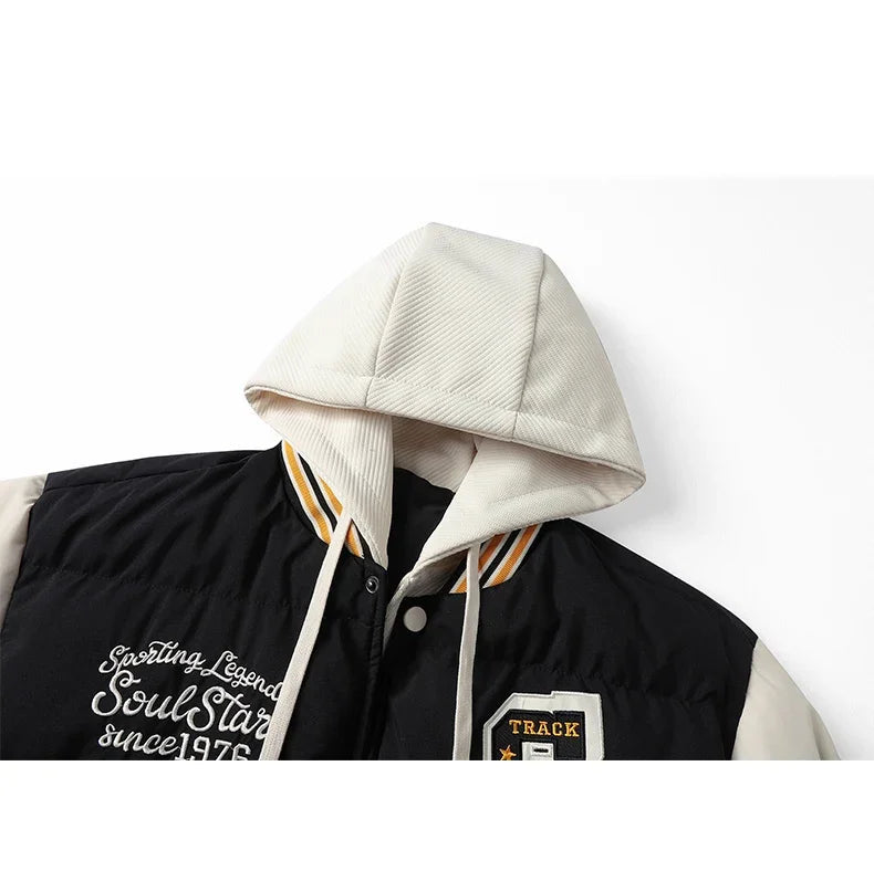 Winter Warm Parka Men Women Hooded Patchwork Baseball Jackets Embroidered Loose Casual Cotton-padded Fashion Outwear Couple New Street King Limited