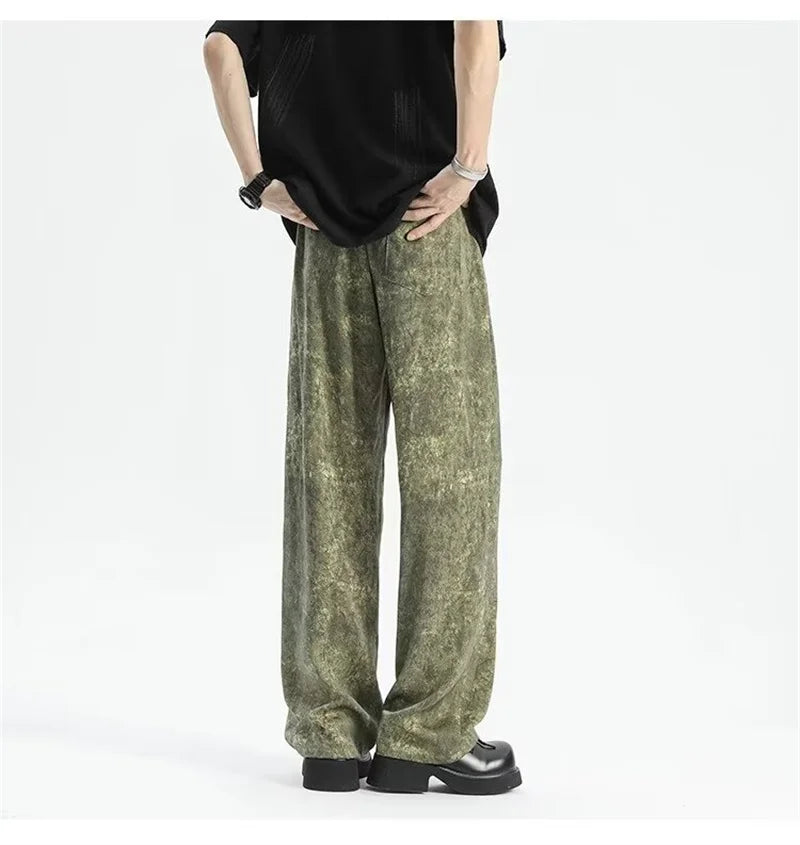 2024 goth tie dye corduroy pants mens autumn baggy wide leg straight casual trousers women drawstring hip hop y2k sweatpants unique joggers style 1360