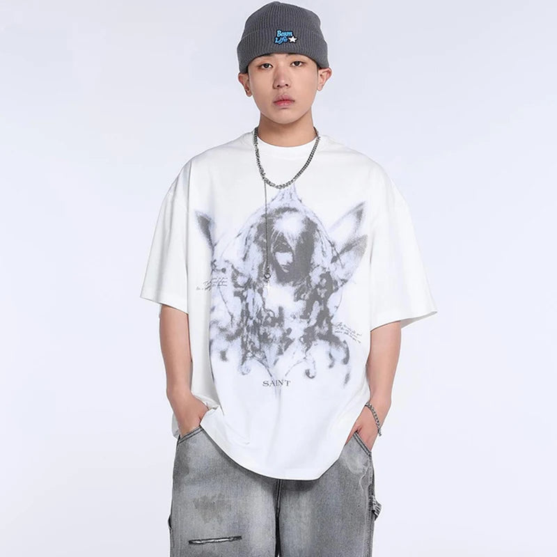 Saint T-shirts New Vintage Wash Letter Printing Chaopai High Street Men Woman Loose Casual Short Sleeve Top Tee Street King Limited
