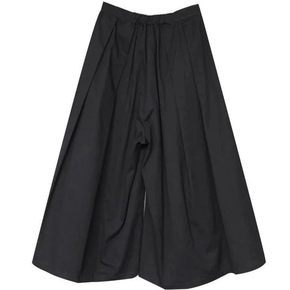 trendy gothic loose casual culottes mens japanese wide leg pants new oversize design streetwear dark black trousers male clothes unique default style 4797