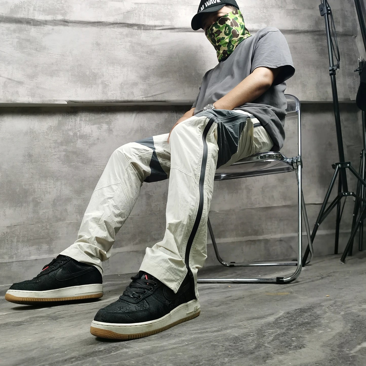three dimensional adhesive zipper splicing functional patchwork cargo trousers mens high street vibe thin nylon cargo pants baggy cargo bottoms