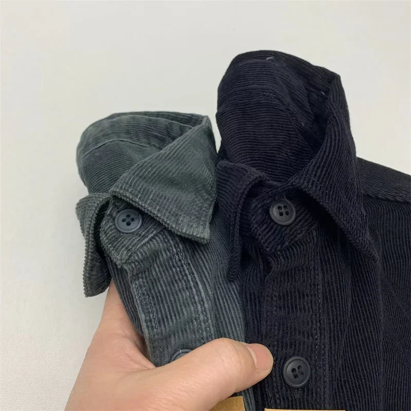 Streetwear Autumn American Casual Corduroy Long Sleeve Shirt For Men Retro Loose Autumn American Casual Corduroy Long Sleeve Shirt For Men Retro Loose Lapel Cargo Shirts 2025 New Korean Fashion Y2K Camisas Fashion Sweater Jacket With Graphic Design For Men