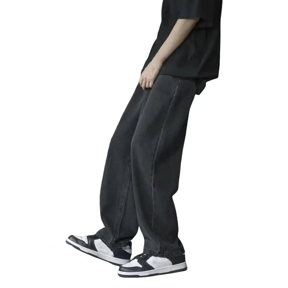 korean mens casual long jeans loose retro straight baggy pants denim wide leg pants light blue grey black retro washed jeans unique jeans style 1243