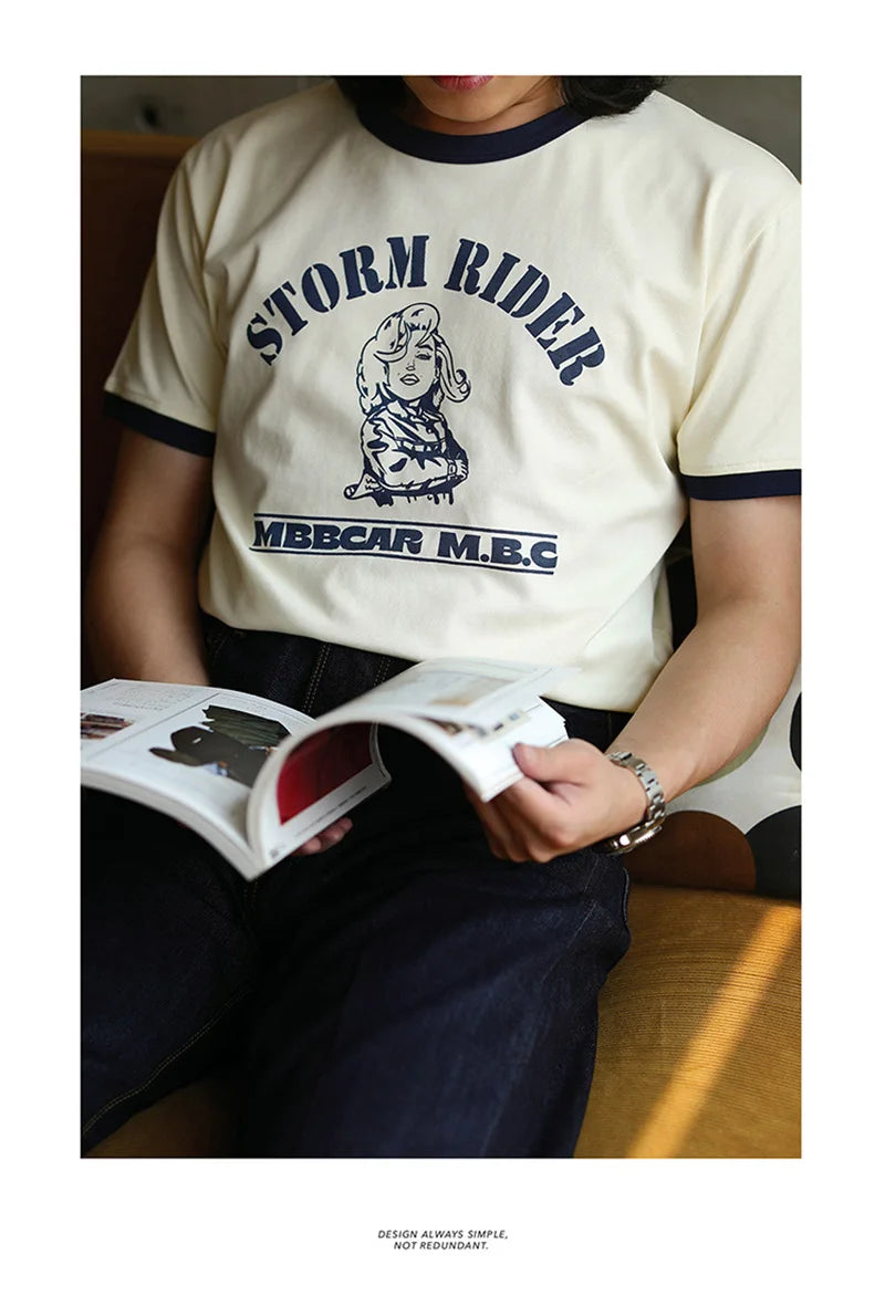 Summer Classical Monroe Retro Men's Short-sleeved T-shirt 100% Cotton Color Contrast Printing Round Neck T-shirt Street King Limited