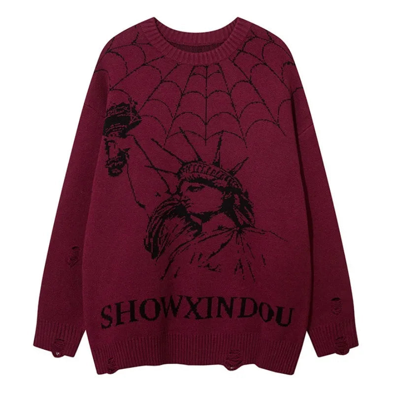 Hip Hop Knitted Sweater Mens Winter O-neck Harajuku Pattern Pullover Streetwear Casual Loose Pullover Sweaters Jumper Knitwear Street King Limited