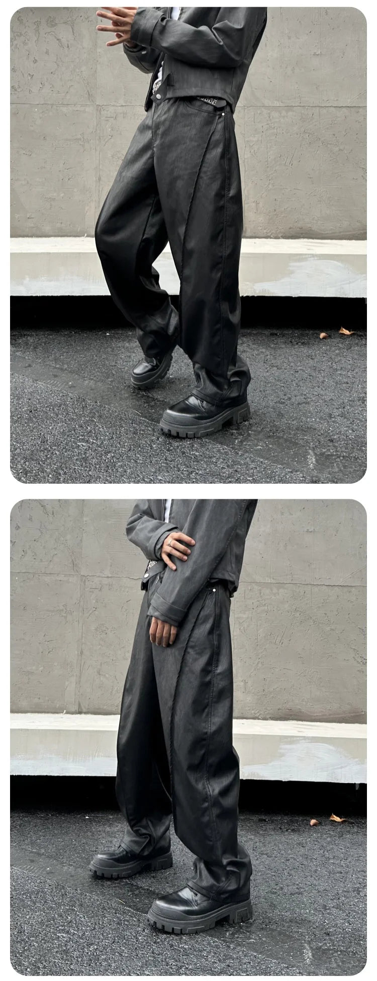 men streetwear fashion hip hop loose casual wide leg leather baggy motorcycle pant cityboy cargo pants trousers unique cargo style 2463