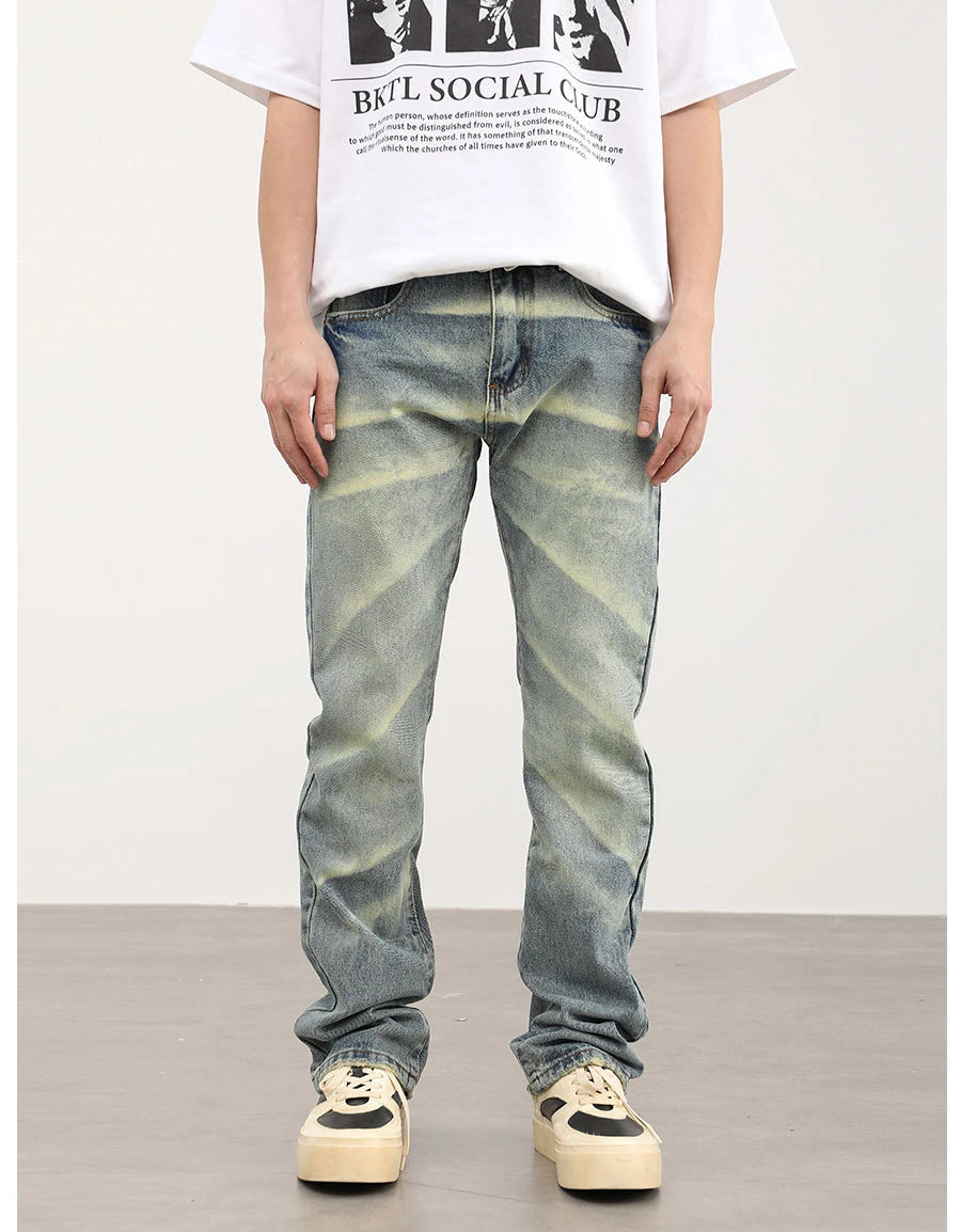 retro striped washed denim jeans flare pants unisex hip hop fashion streetwear harajuku loose straight y2k mens jeans joggers unique joggers style 3377