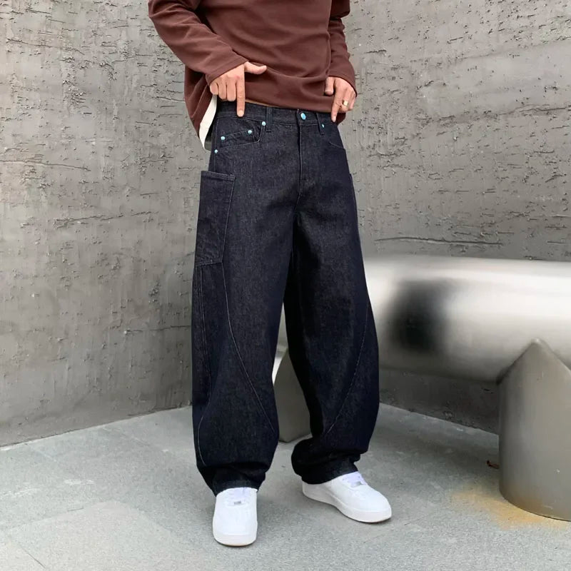 men denim streetwear fashion brand hip hop loose casual wide leg cargo harem jeans pant cityboy y2k baggy jeans trousers combat utility trousers
