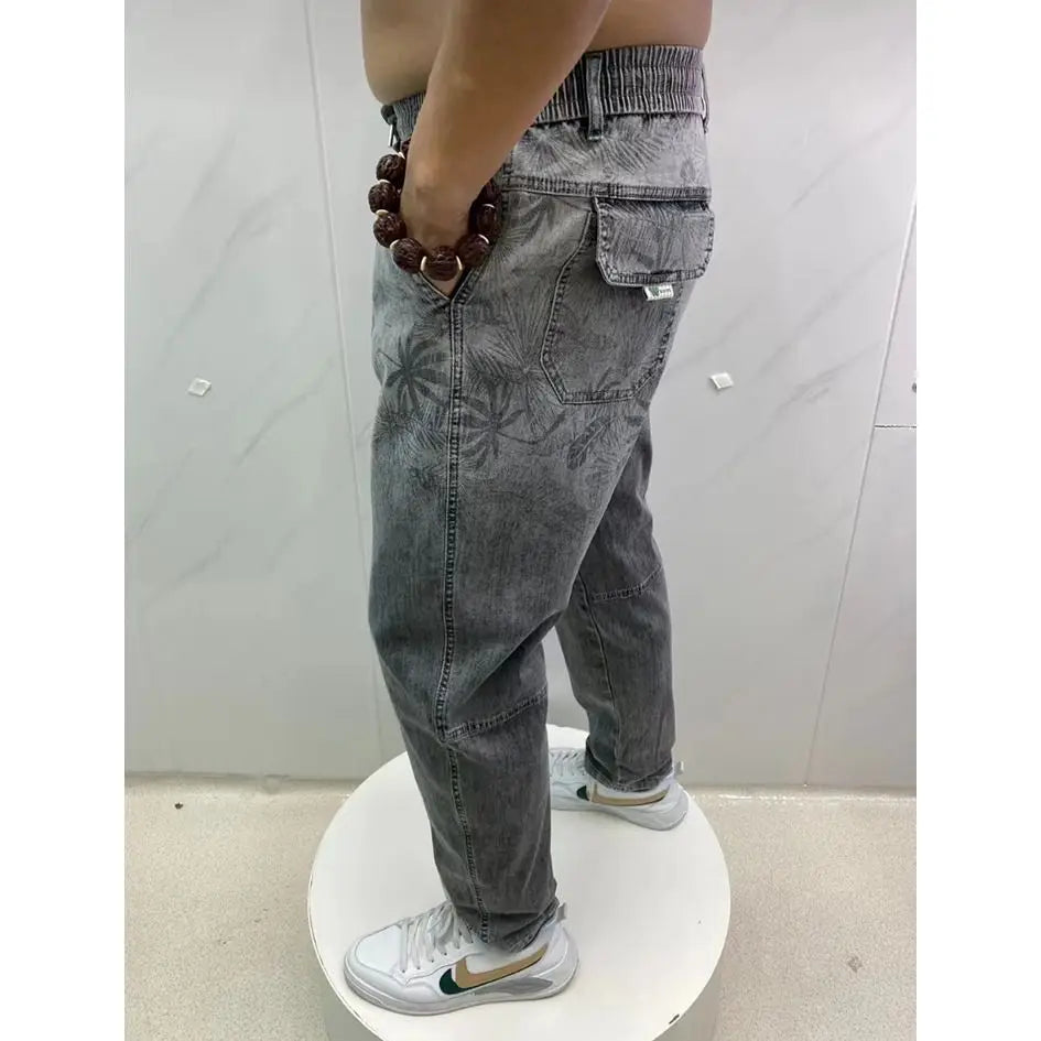 Summer Thin Loose Wide-leg Men Jeans Soft Lyocell Elastic Fashion Casual Straight Drawstring Denim Trousers Black Blue Gray Street King Limited
