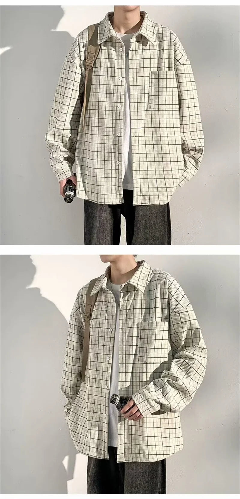 Streetwear Autumn Long Sleeve Corduroy Plaid Shirt Mens High Street Retro Casual Autumn Long Sleeve Corduroy Plaid Shirt Mens High Street Retro Casual Social Blouses Korean Fashion Loose Y2K Tee Shirts Fashion Sweater Jacket With Graphic Design For Men