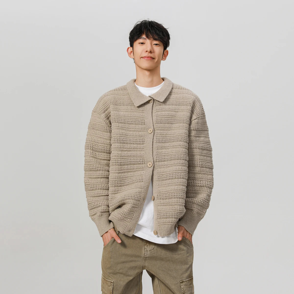 men streetwear fashion loose casual retro stripe knitted sweater cardigan jacket autumn knitwear jumper coat outerwear unique default style 1264