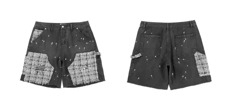 ripped holes patchwork denim jeans shorts mens high street straight short jeans hip hop streetwear casual short joggers pants unique joggers style 5215