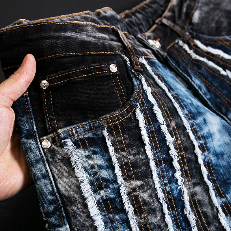 fashion distressed washed ripped destroied denim jean pants mens zipper skinny biker jeans hip hop streetwear slim pants joggers streetwear sweatpants
