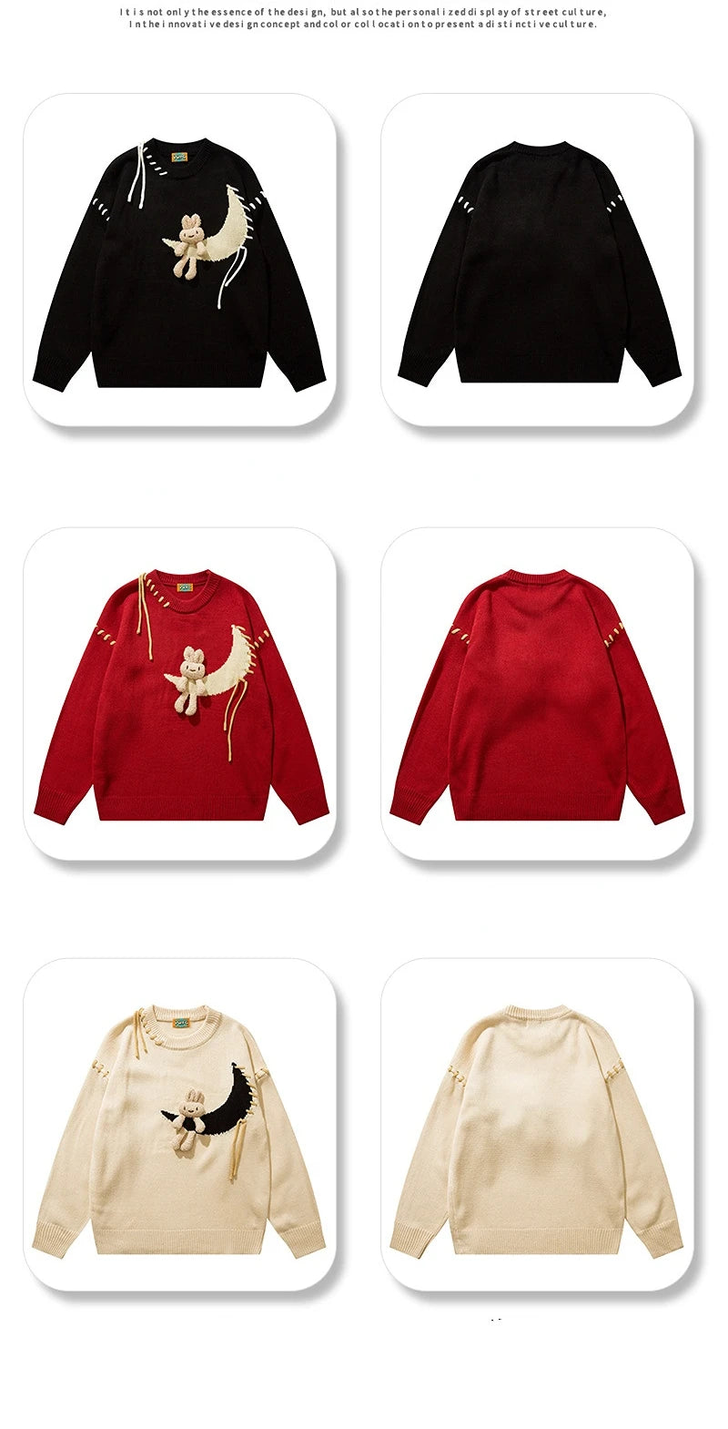 Men Harajuku Sweater Cartoon Duck Goose Embroidery Knitted Pullover Japanese College Style O-Neck Jumper Unisex Spring Autunm Street King Limited
