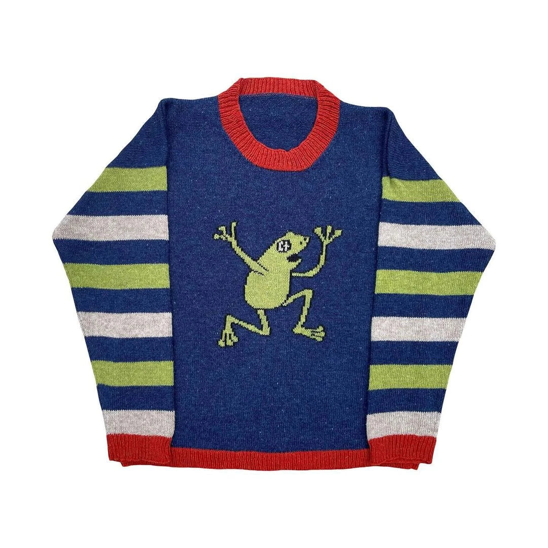 Y2K Women's Sweater Clothing Vintage Knitted Wool Sweater Jumper Round Neck Stripe Cute patterns Round Neck Long Sleeve Clothing Street King Limited