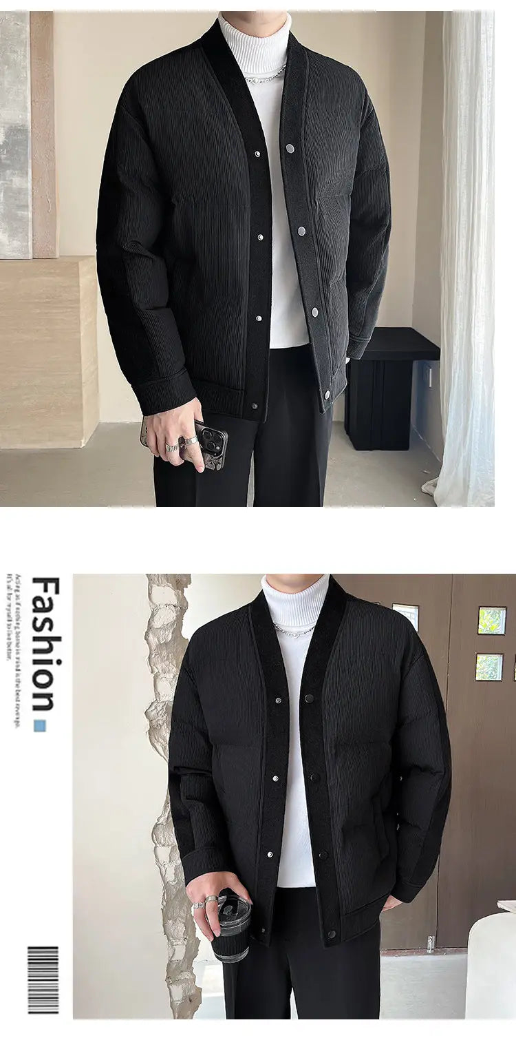 Men's Winter Collarless Woolen Splice Cotton-padded Jacket Men Business Casual Fashion Loose Warm Parkas Coat Thicken Jacket Street King Limited