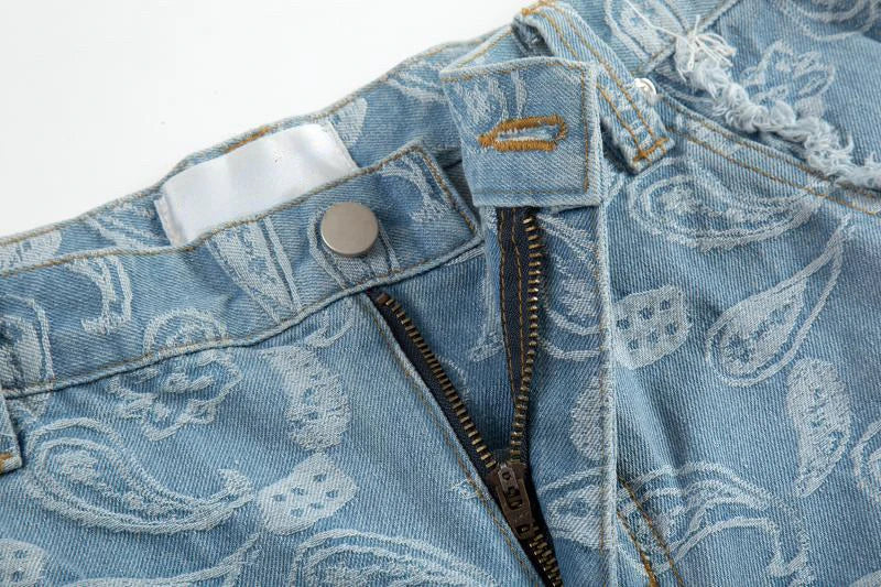 men distressed ripped patchwork paisley denim jean trouser fashion zipper biker jeans streetwear flare pants loose joggers jeans unique joggers style 4017