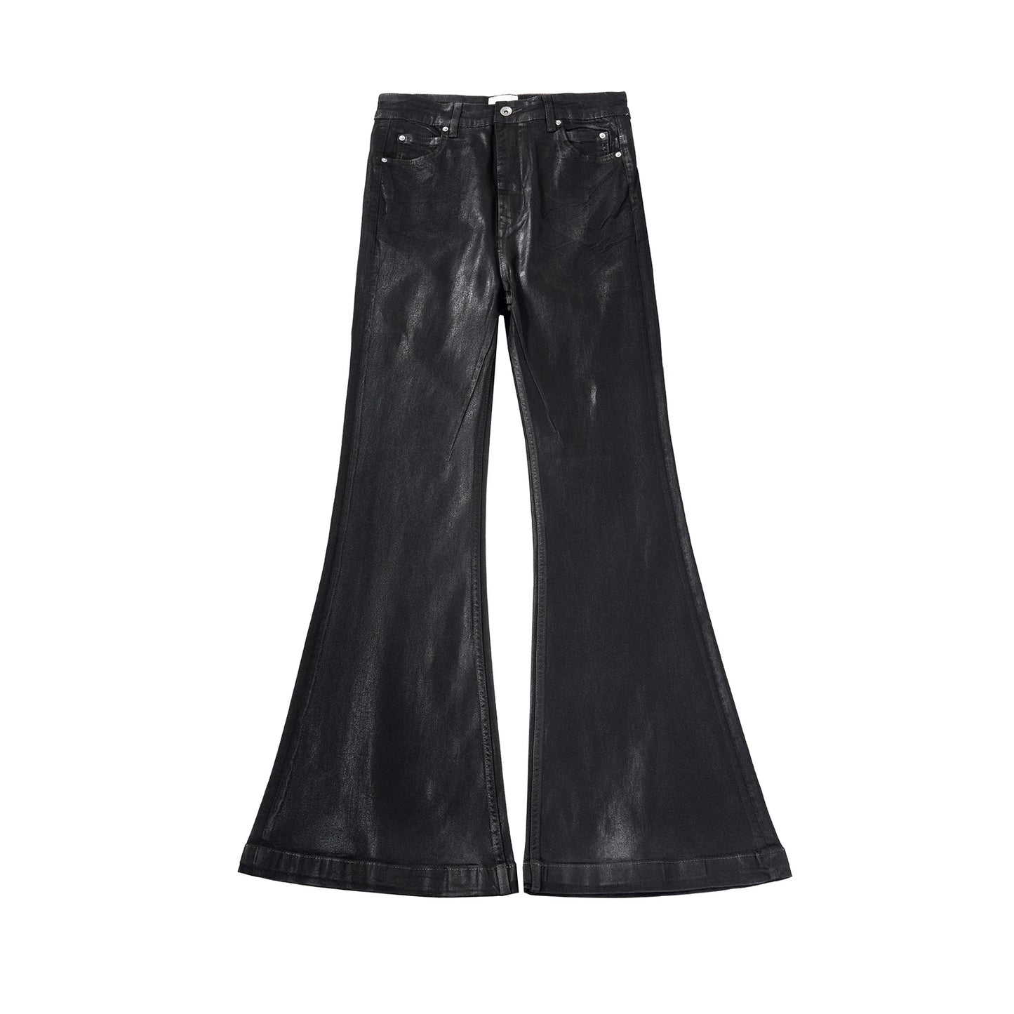 Streetwear Black Wax Leather Strecth Jeans for Men Ropa Hombre Baggy Y2k Flare Pants Oversized Straight Denim Trousers Street King Limited